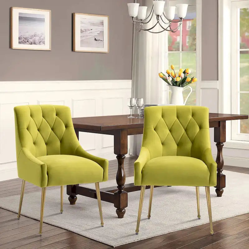 Tufted Velvet Upholstered Accent Dining Chairs Side Chairs (Set of 2)