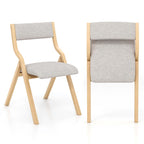 2PCS Folding Dining Chair Wooden Upholstered Linen Fabric Padded Seat