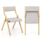 2PCS Folding Dining Chair Wooden Upholstered Linen Fabric Padded Seat
