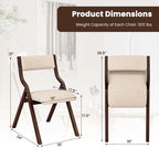 2PCS Folding Dining Chair Wooden Upholstered Linen Fabric Padded Seat