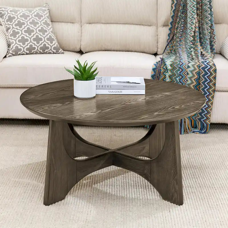 36 Round Wooden Coffee Table for Living Room