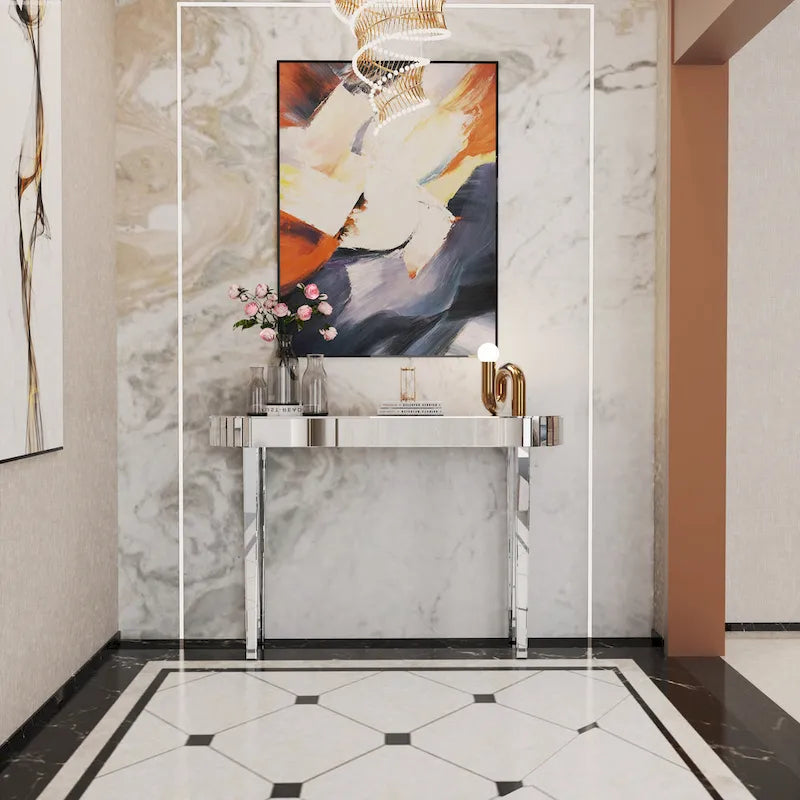 Mirrored Console Table, Silver Entryway Table - 47.2x12.6x31.5 inch