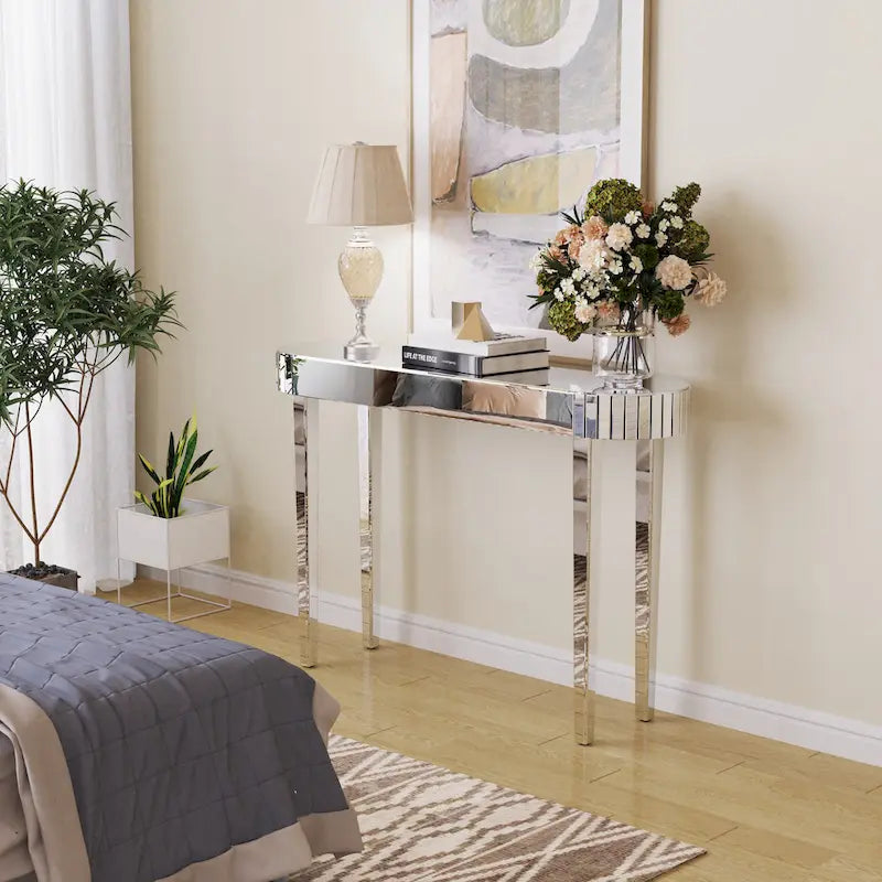 Mirrored Console Table, Silver Entryway Table - 47.2x12.6x31.5 inch