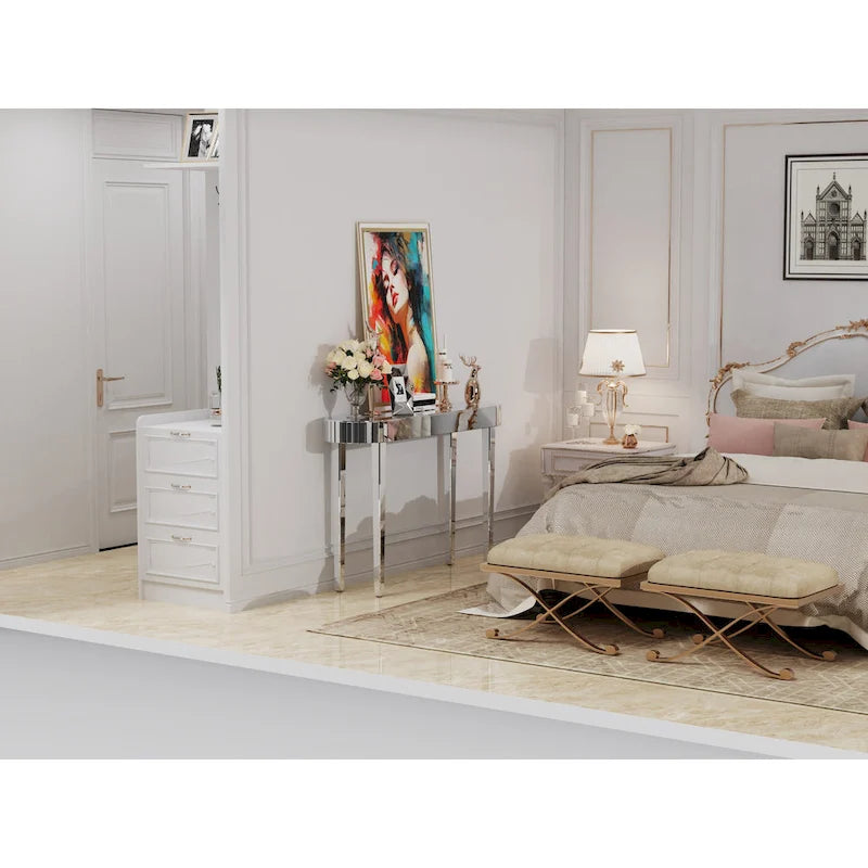 Mirrored Console Table, Silver Entryway Table - 47.2x12.6x31.5 inch