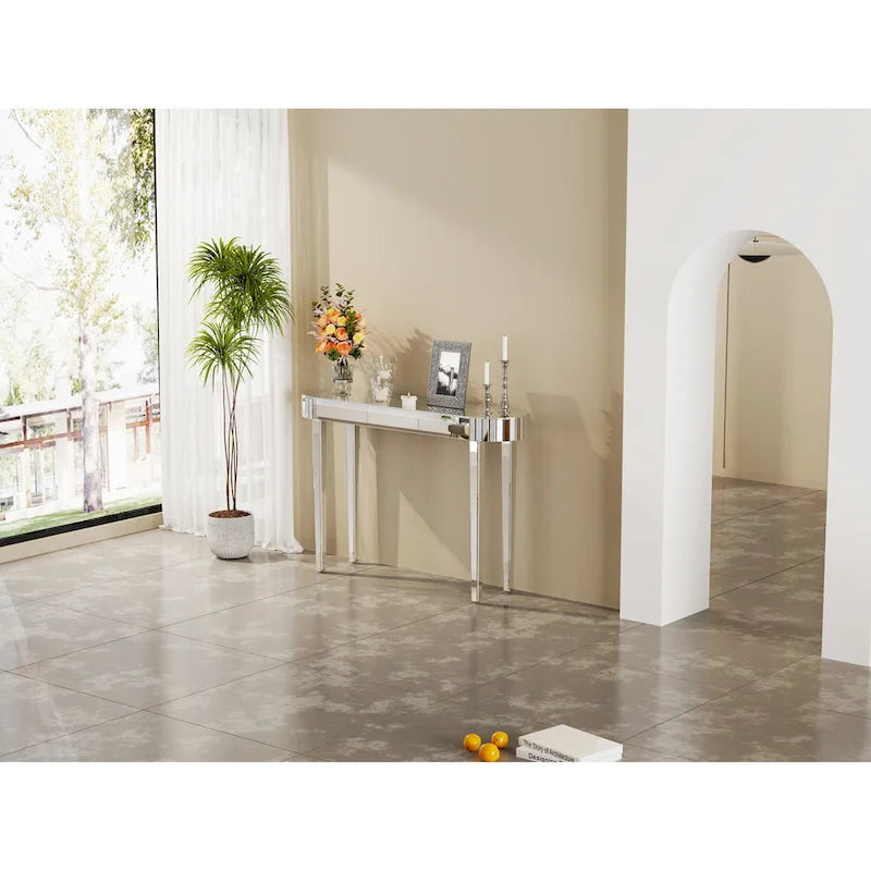 Mirrored Console Table, Silver Entryway Table - 47.2x12.6x31.5 inch