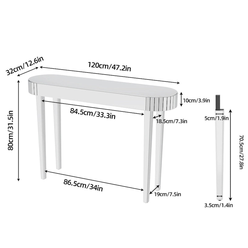 Mirrored Console Table, Silver Entryway Table - 47.2x12.6x31.5 inch