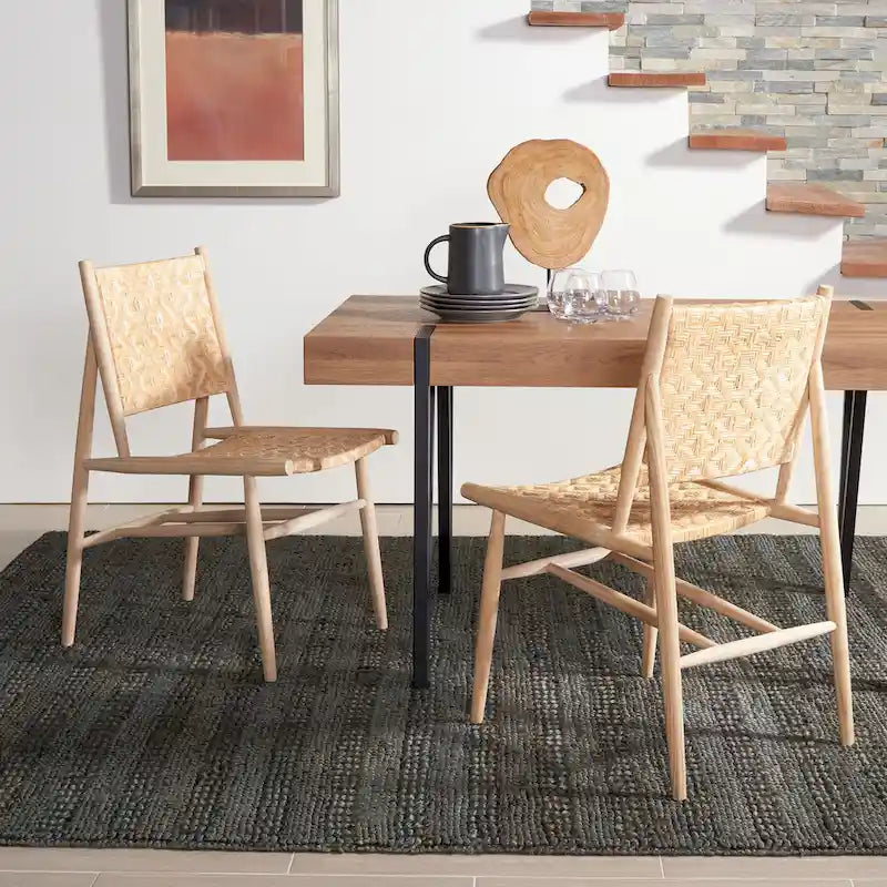 Nadine Coastal Rattan Dining Room Chair (Set of 2) - 24.8 x 19.6 L x 15.7 H - 25Wx20Dx35H