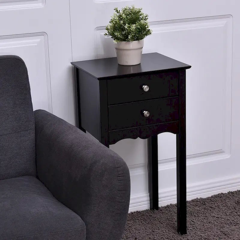 Side Table End Accent Table with 2 Drawers-Black - 16.0 x 13.0 x 30.0 (L x W x H)