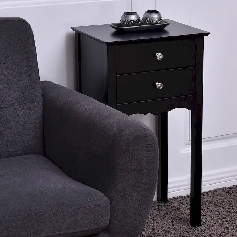 Side Table End Accent Table with 2 Drawers-Black - 16.0 x 13.0 x 30.0 (L x W x H)