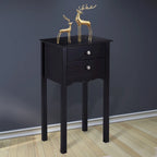Side Table End Accent Table with 2 Drawers-Black - 16.0 x 13.0 x 30.0 (L x W x H)