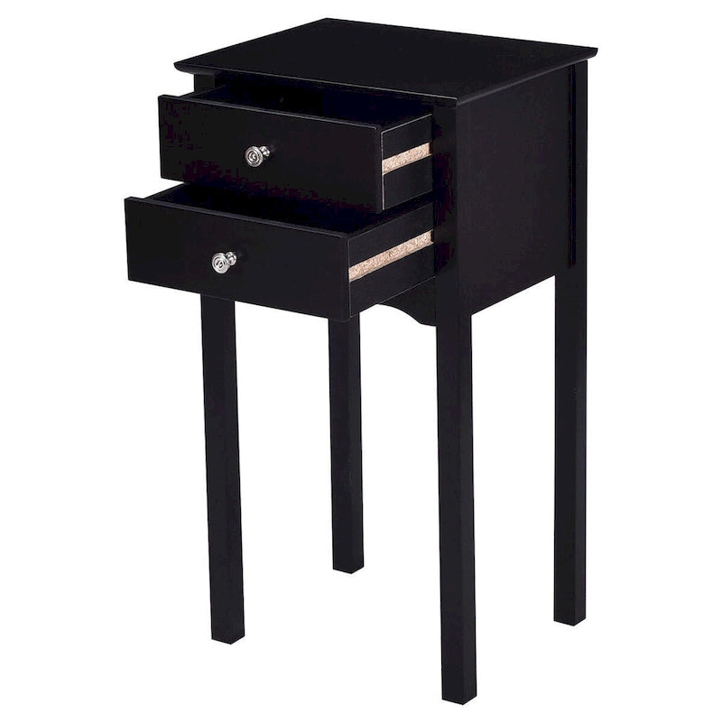Side Table End Accent Table with 2 Drawers-Black - 16.0 x 13.0 x 30.0 (L x W x H)