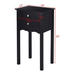 Side Table End Accent Table with 2 Drawers-Black - 16.0 x 13.0 x 30.0 (L x W x H)