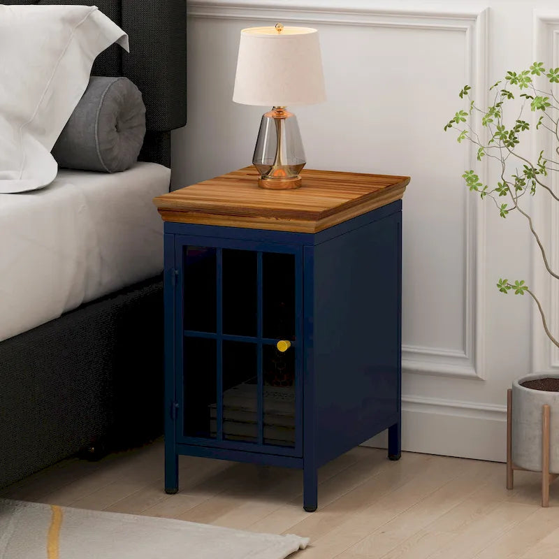 Nightstand with Storage Cabinet & Solid Wood Tabletop, 1PC/ 2PCS
