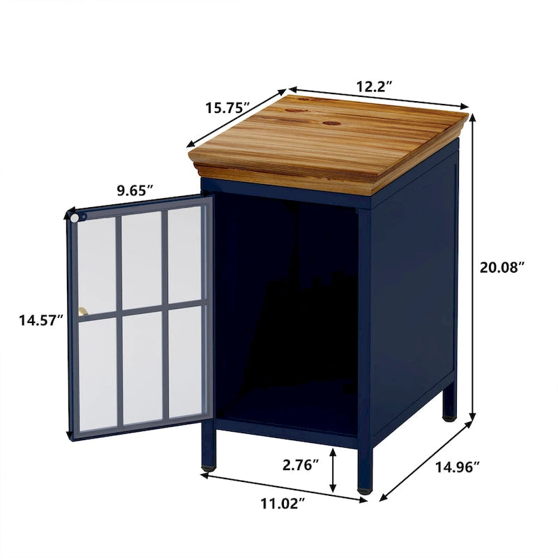 Nightstand with Storage Cabinet & Solid Wood Tabletop, 1PC/ 2PCS