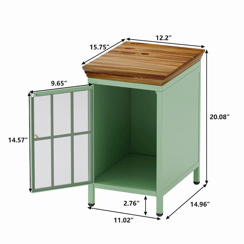 Nightstand with Storage Cabinet & Solid Wood Tabletop, 1PC/ 2PCS