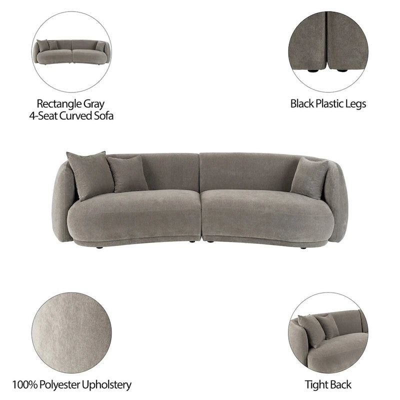 Neutral Modern 4 Seat Rectangle Curved Sofa - 117 x 49 x 31