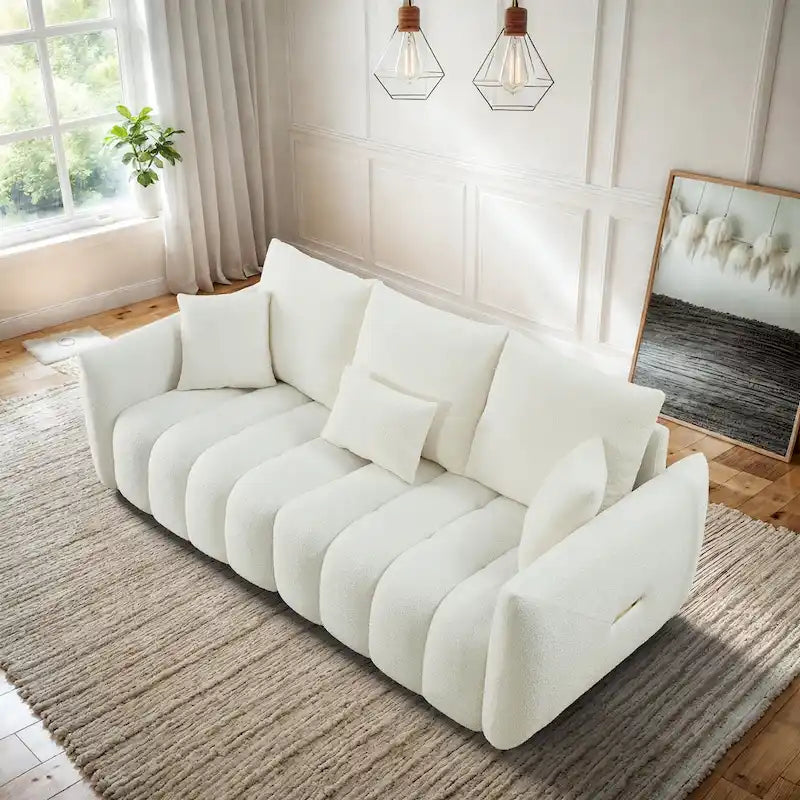Ouyessir Overstuffed Upholstered Deep Seat Soft Fabric Sofa with 3 Pillows