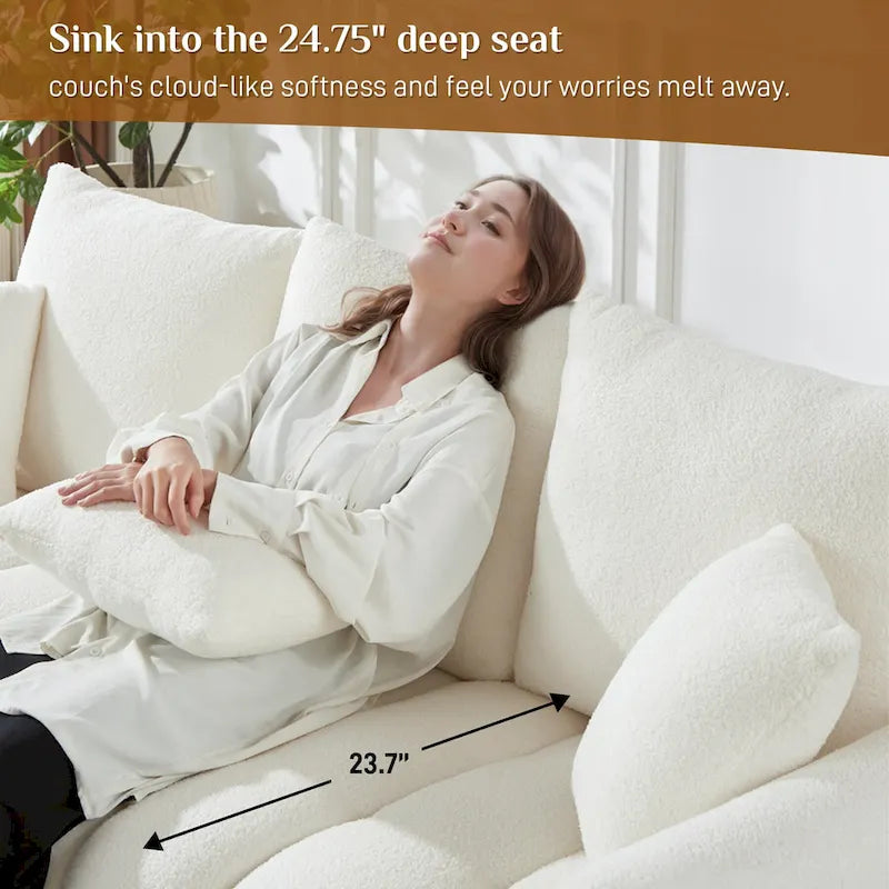 Ouyessir Overstuffed Upholstered Deep Seat Soft Fabric Sofa with 3 Pillows