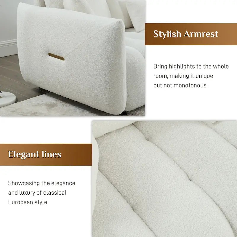 Ouyessir Overstuffed Upholstered Deep Seat Soft Fabric Sofa with 3 Pillows