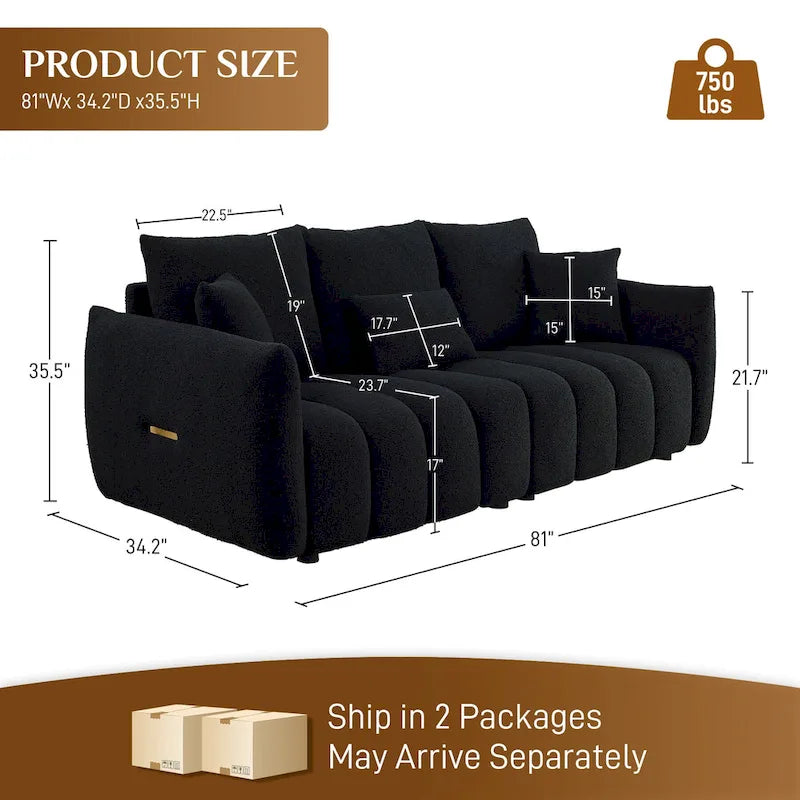 Ouyessir Overstuffed Upholstered Deep Seat Soft Fabric Sofa with 3 Pillows