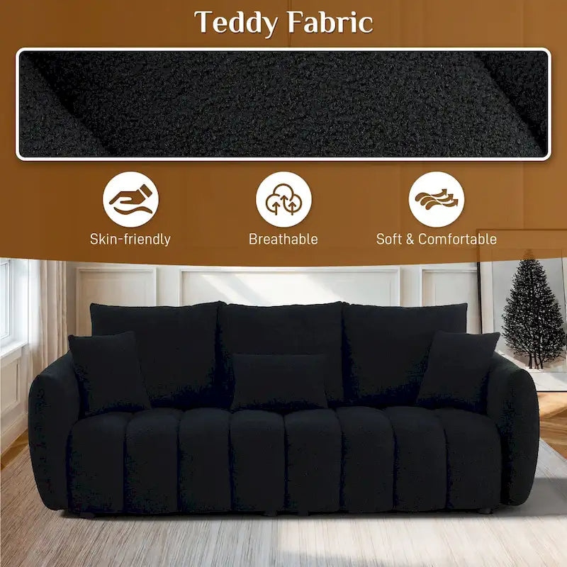 Ouyessir Overstuffed Upholstered Deep Seat Soft Fabric Sofa with 3 Pillows