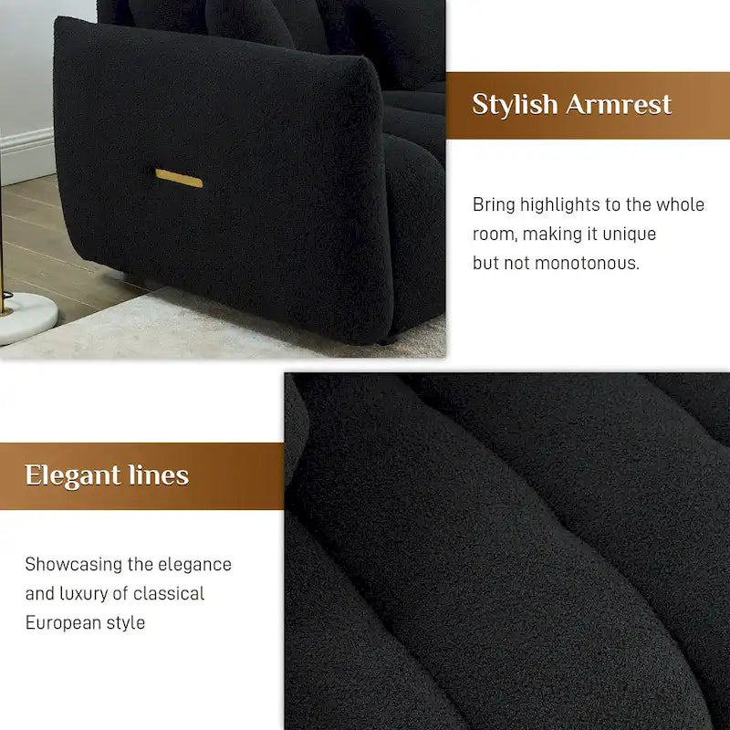 Ouyessir Overstuffed Upholstered Deep Seat Soft Fabric Sofa with 3 Pillows