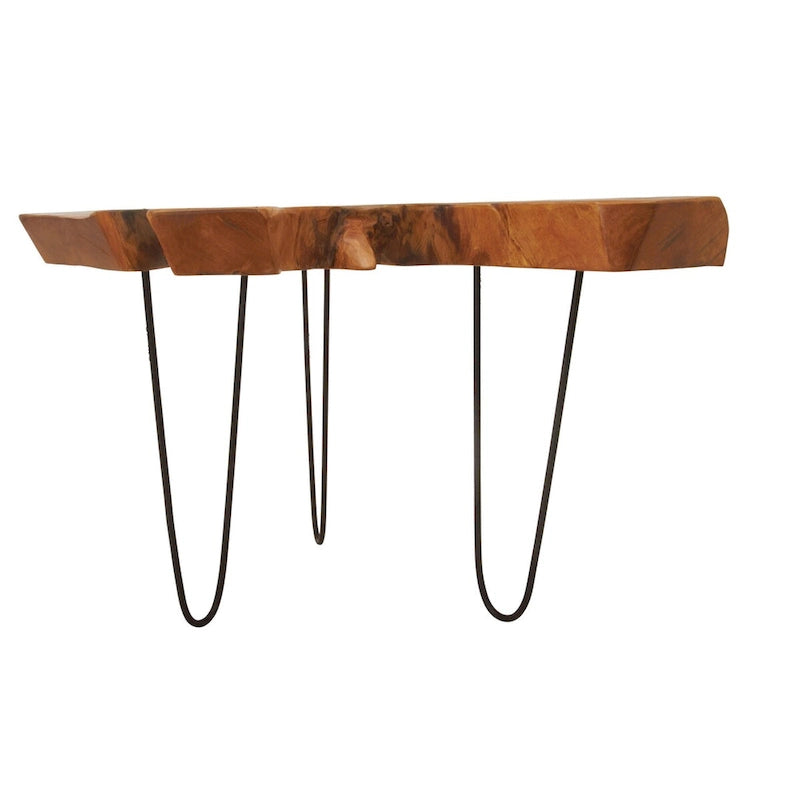 Wood Handmade Live Edge Top Coffee Table with Black Metal Hairpin Legs - Brown - Roche River Decor