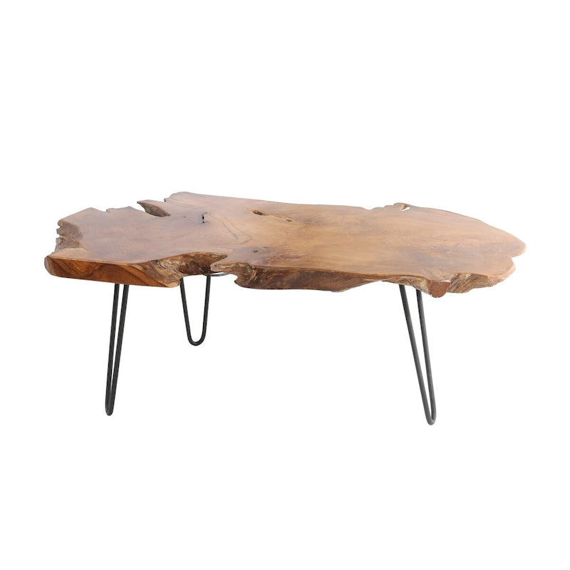 Wood Handmade Live Edge Top Coffee Table with Black Metal Hairpin Legs - Brown - Roche River Decor