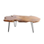 Wood Handmade Live Edge Top Coffee Table with Black Metal Hairpin Legs - Brown - Roche River Decor