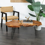 Wood Handmade Live Edge Top Coffee Table with Black Metal Hairpin Legs - Brown - Roche River Decor