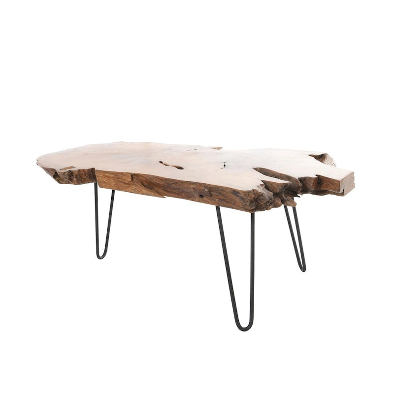 Wood Handmade Live Edge Top Coffee Table with Black Metal Hairpin Legs - Brown - Roche River Decor