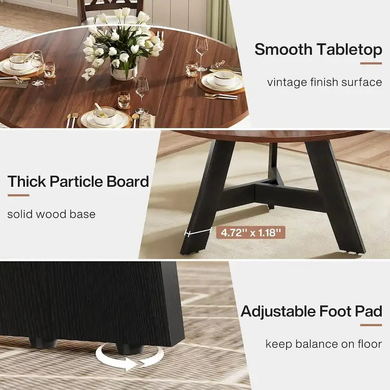 Rustic Round Dining Table Circle Dinner Table for 4 People