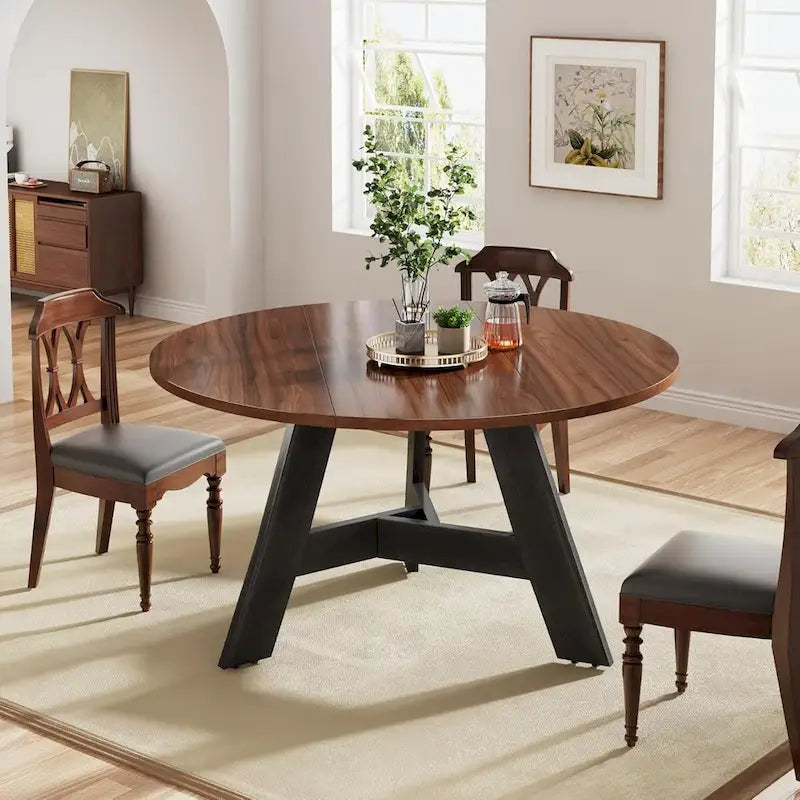 Rustic Round Dining Table Circle Dinner Table for 4 People