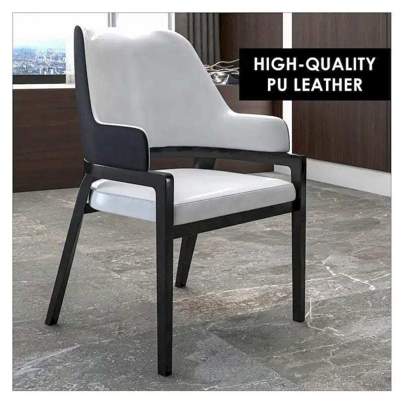 Ethora Leather Dining Chair with Curved Open Back and Rubberwood Legs
