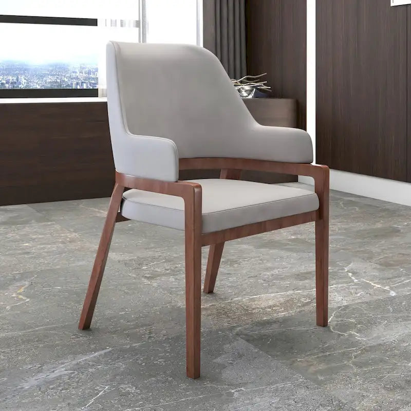 Ethora Leather Dining Chair with Curved Open Back and Rubberwood Legs