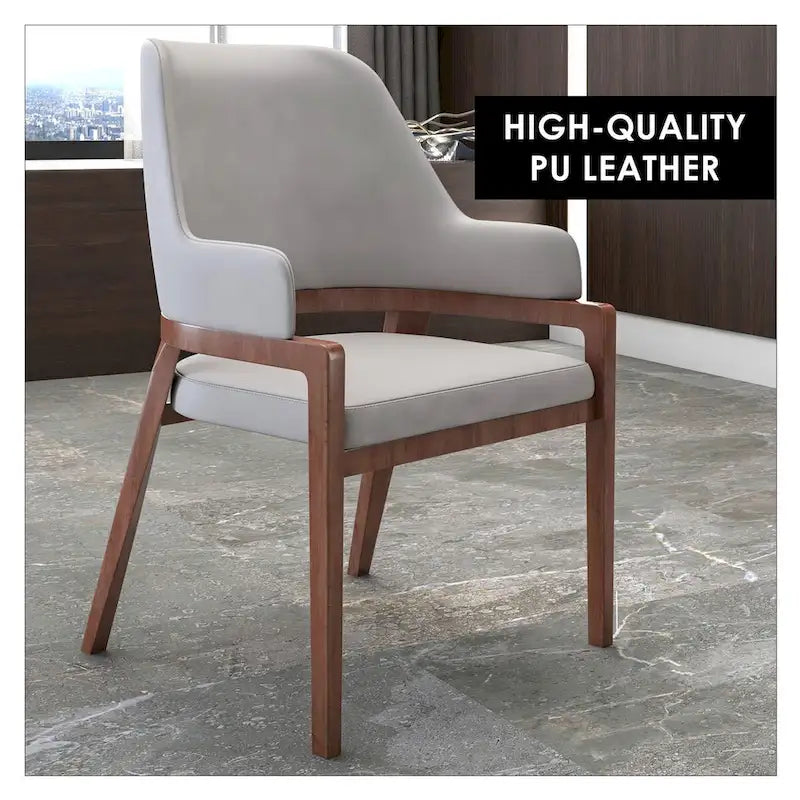Ethora Leather Dining Chair with Curved Open Back and Rubberwood Legs