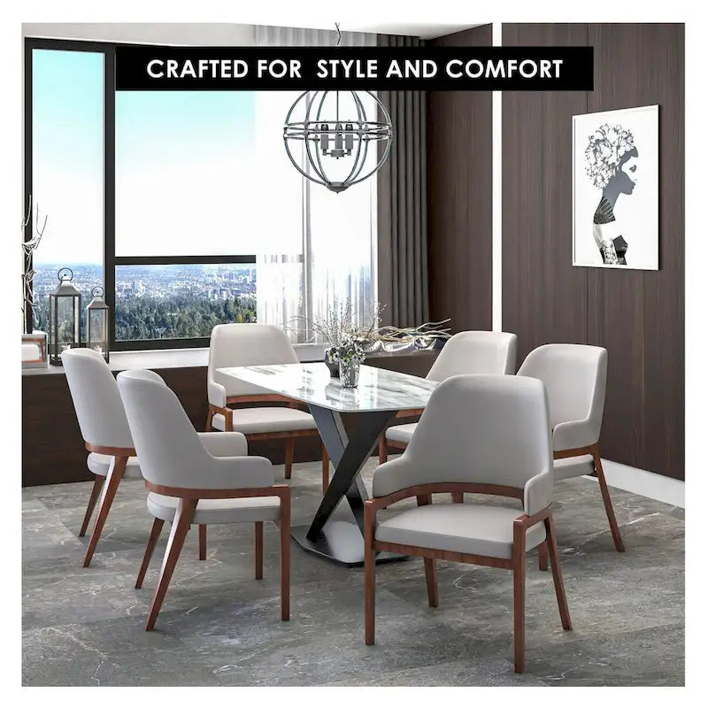 Ethora Leather Dining Chair with Curved Open Back and Rubberwood Legs
