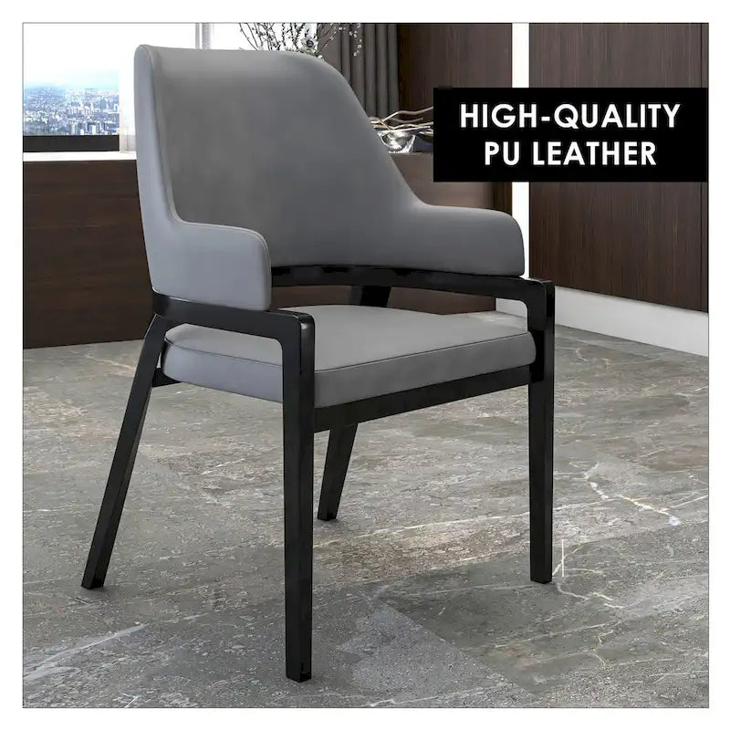 Ethora Leather Dining Chair with Curved Open Back and Rubberwood Legs