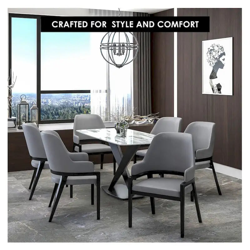 Ethora Leather Dining Chair with Curved Open Back and Rubberwood Legs
