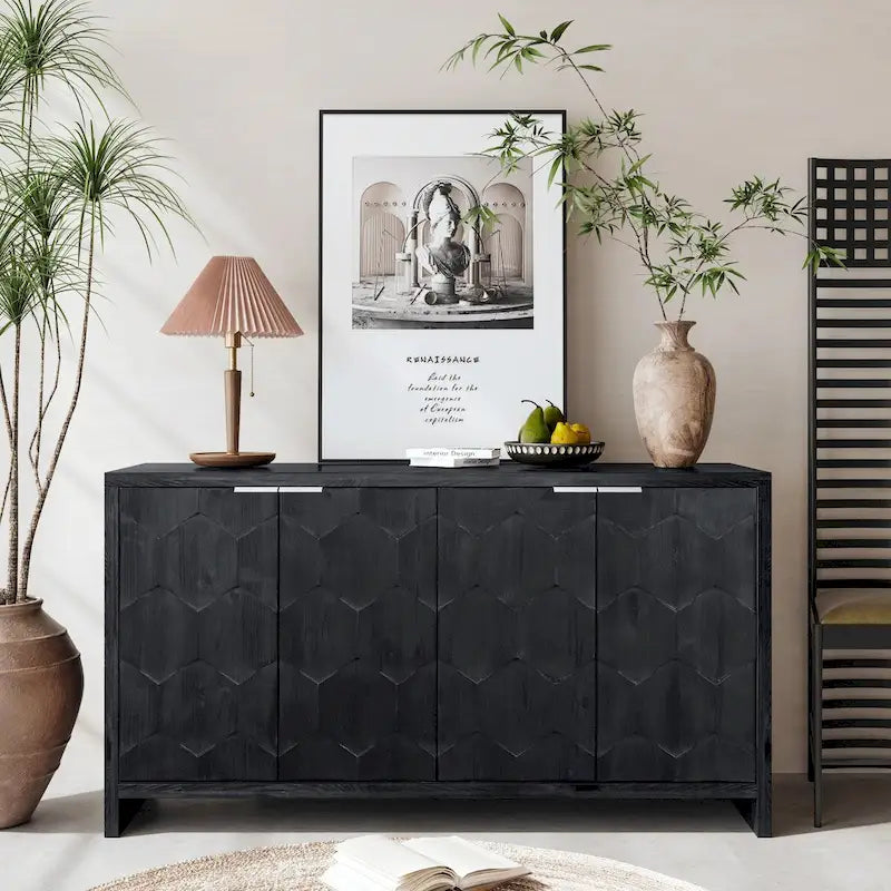 Farmhouse Style 4-Door Wooden Sideboard Buffet Cabinet