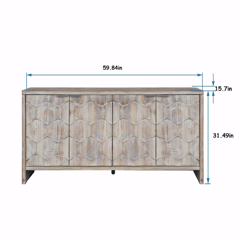Farmhouse Style 4-Door Wooden Sideboard Buffet Cabinet