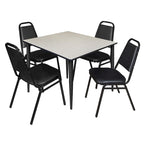 Kahlo 48 Square Breakroom Table- Maple/ Black & 4 Restaurant Stack Chairs- Black