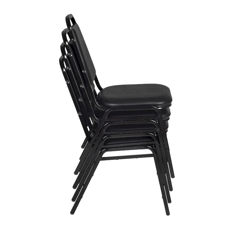 Kahlo 48 Square Breakroom Table- Maple/ Black & 4 Restaurant Stack Chairs- Black